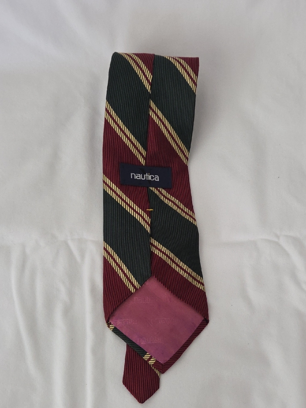 Nautica Burgundy, Black and Gold Diagonal Stripe Silk Tie